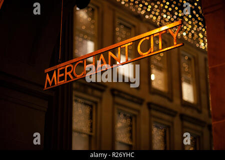 Merchant City signe. Glasgow, Ecosse. Banque D'Images