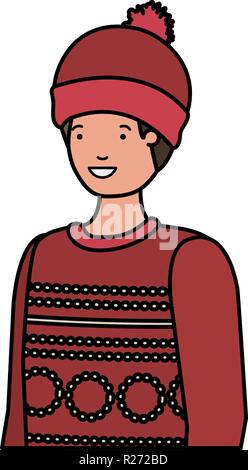 Jeune homme avec des vêtements d'hiver caractère avatar Illustration de Vecteur