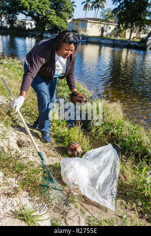 Miami Florida,Oakland Grove,nettoyage annuel de la journée de l'eau de Little River,déchets,ramassage,ramassage,litière,propre,pollution,bénévoles service communautaire Banque D'Images
