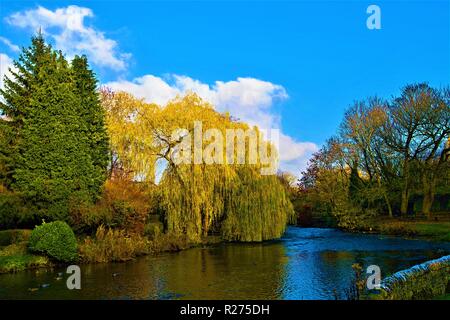 La fin de la capture d'un après-midi ensoleillé d'automne dans la région de Ashford sur l'eau, une belle et pittoresque village, dans le Livre blanc du Derbyshire Peaks. Banque D'Images