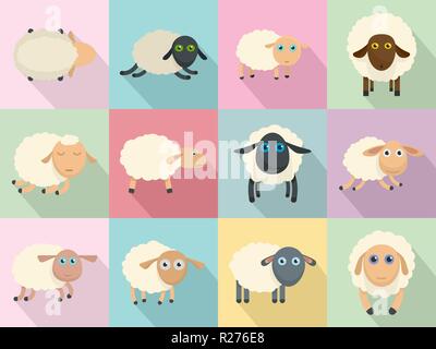 Cute Sheep lamb farm icons set. Télévision illustration de 12 moutons Agneau cute vector icons ferme pour le web Illustration de Vecteur