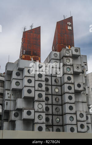 Tokyo, Minato Ward - Août 19, 2018 : Nakagin Capsule Tower. Conçu par l'architecte Kisho Kurokawa. Reste Rare exemple de métabolisme japonais Banque D'Images