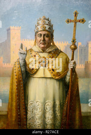 Portrait du Pape Benoît XII en tenue de cérémonie. Détail de constructeurs triptyque du Palais Papal par Henri Rondel 1915-1916. Palais des Papes Avignon Banque D'Images