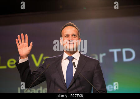 Taoiseach Leo Varadkar fait un discours à l'Ard Fheis, Fine Gael au City West Hôtel de Dublin, Irlande. Banque D'Images