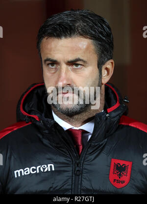 Christian Panucci gestionnaire de l'Albanie au cours de l'UEFA Ligue des Nations Unies, Groupe C1 match à la Loro Borici Stadium, Shkoder. Banque D'Images