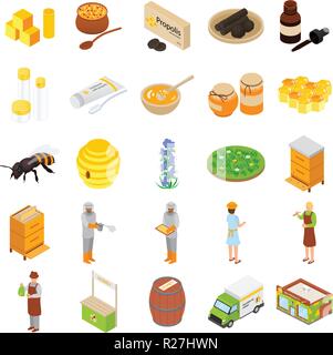 La Propolis miel rucher icons set. Illustration isométrique de miel propolis 25 rucher vector icons for web Illustration de Vecteur