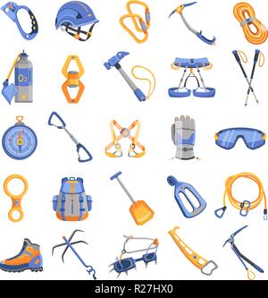 Matériel d'Alpinisme icons set. Cartoon illustration de l'équipement d'Alpinisme 16 icônes vectorielles pour le web Illustration de Vecteur