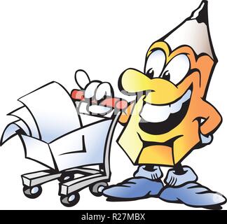 Cartoon Vector illustration d'un crayon debout devant un panier Illustration de Vecteur