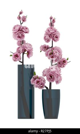 Le rendu 3D de fleurs roses en pot Banque D'Images