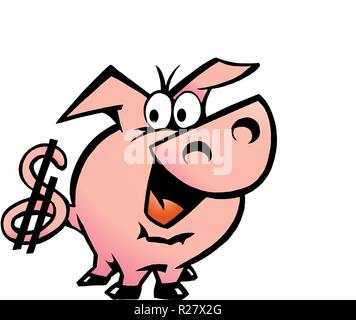 Vector illustration dessinée à la main d'un cochon en dollars Illustration de Vecteur