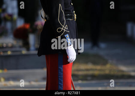 Détails avec l'uniforme d'un soldat de la garde d'honneur de participer à une cérémonie officielle dans un cimetière des anciens combattants Banque D'Images