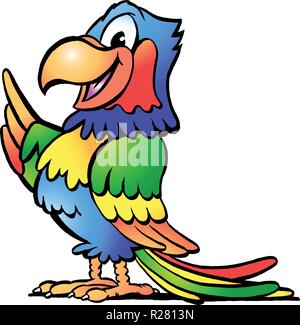 Vector illustration dessinée à la main d'un perroquet coloré heureux Illustration de Vecteur