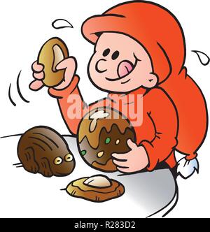Cartoon Vector illustration d'un Elfe heureux qui mange de délicieux chocolat Illustration de Vecteur