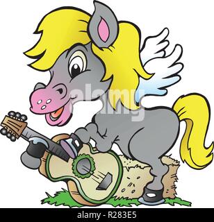 Cartoon Vector illustration d'un poney Hors il y a à jouer sur une guitare Illustration de Vecteur