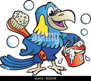Cartoon Vector illustration d'un perroquet heureux Cleaner Illustration de Vecteur