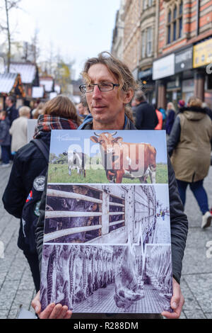 Nottingham, Royaume-Uni. 17 Novembre 2018 : animal LifeLine justice project et le mouvement Save dans la sensibilisation aux causes les plus importantes de l'exploitation des animaux dans le monde, production et expérimentation.protestation silencieuse dans Nottinghams place du vieux marché tôt aujourd'.Crédit : Ian Francis/Alamy Live News Banque D'Images