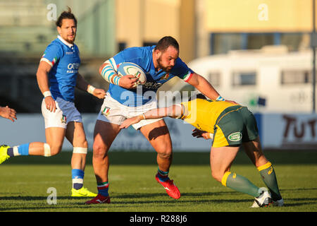 Padova, Italie. 17 novembre, 2018. L'Italie a prop Simone Ferrari tente de protéger le ballon de Wallabies défense en novembre Cattolica Test Match 2018©Massimiliano Carnabuci/Alamy live news Banque D'Images