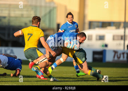 Padova, Italie. 17 novembre, 2018. L'Italie a prop Simone Ferrari tente de breaks Wallabies défense en novembre Cattolica Test Match 2018©Massimiliano Carnabuci/Alamy live news Banque D'Images