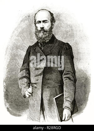 Ancien portrait gravé de Henri Mouhot (1826 - 1861), naturaliste français annonce explorer. Par Rousseau, publ. sur le Tour du Monde, Paris, 1863 Banque D'Images