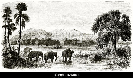Vue de l'ancien monastère des montagnes et en Thaïlande, de Phetchabun. Par Bocourt, publ. sur le Tour du Monde, Paris, 1863 Banque D'Images