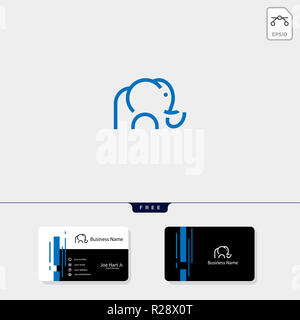 Modèle avec logo éléphant minimal style Contour, vector illustration obtenez un design de carte de visite Banque D'Images