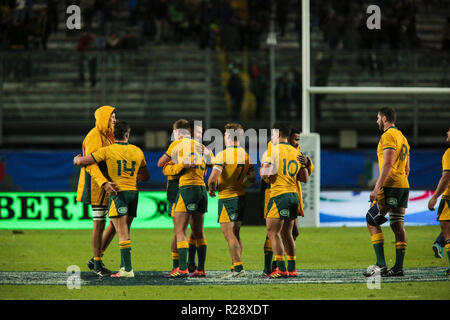 Padoue, Stadio Euganeo, Italie. 17 novembre, 2018. Les joueurs australiens félicite l'autre après la victoire sur l'Italie en novembre Cattolica Test Match 2018 Carnabuc Crédit : Massimiliano/Pacific Press/Alamy Live News Banque D'Images