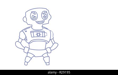 Angry robot ayant problème d'intelligence artificielle moderne technologie concept horizontal doodle croquis Illustration de Vecteur