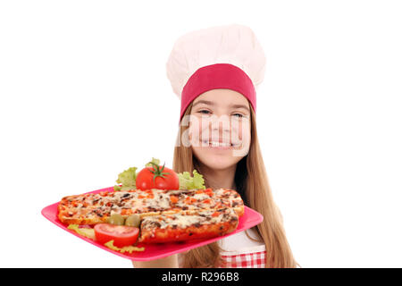 Happy girl cook avec sandwiches sur la plaque Banque D'Images