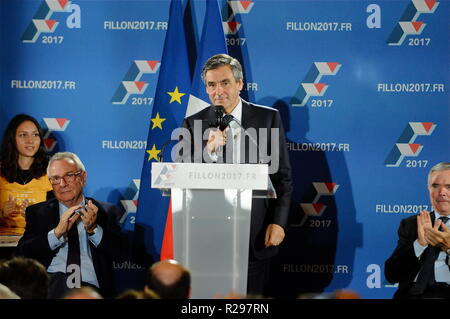 François Fillon parle à Lyon, France Banque D'Images