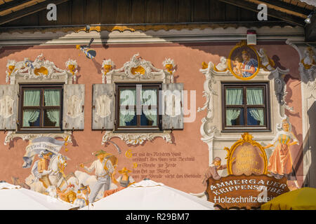 Wallpainting, Oberammergau, SAPL Ammergau, Haute-Bavière, Bavaria, Germany, Europe Banque D'Images