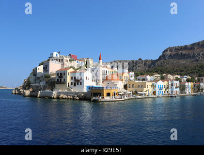 KASTELLORIZO,Grèce-AOÛT 10:vue de l'île de Kastellorizo un ferry.August 10,2018 à Kastellorizo,Grèce. Banque D'Images