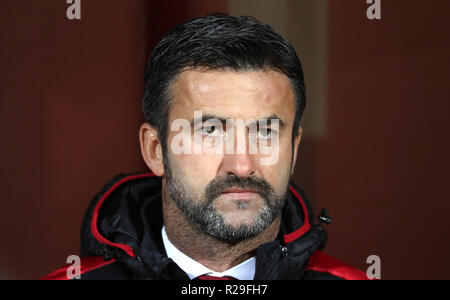 Christian Panucci gestionnaire de l'Albanie au cours de l'UEFA Ligue des Nations Unies, Groupe C1 match à la Loro Borici Stadium, Shkoder Banque D'Images