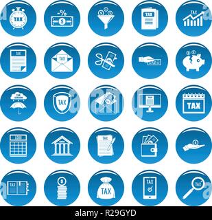 Impôts icons set. Simple illustration de taxes 25 icônes vectorielles isolé bleu Illustration de Vecteur