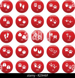 L'empreinte d'animaux icons set. Illustration simple de 25 icônes vectorielles empreinte animale isolée rouge Illustration de Vecteur