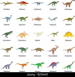 Types de dinosaures nom signé icons set. Télévision illustration de 25 types de dinosaures nom signé vector icons isolated on white Illustration de Vecteur