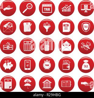 Impôts icons set. Simple illustration de taxes 25 icônes vectorielles isolé rouge Illustration de Vecteur