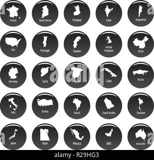 Carte Pays icon set. Illustration simple de 25 icônes vectorielles carte pays isolé noir Illustration de Vecteur