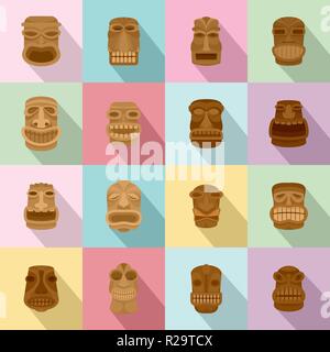 Idole Tiki hawaii aztèque face icons set. Illustration de télévision 16 idole tiki hawaii aztèque face vector icons for web Illustration de Vecteur