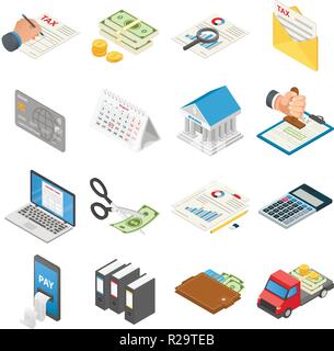 L'argent de comptabilité impôts icons set. Illustration isométrique de 16 comptabilité impôts argent vector icons for web Illustration de Vecteur