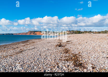 Les deux km longue plage de galets de Budleigh Salterton Devon UK. Octobre 2018. Banque D'Images