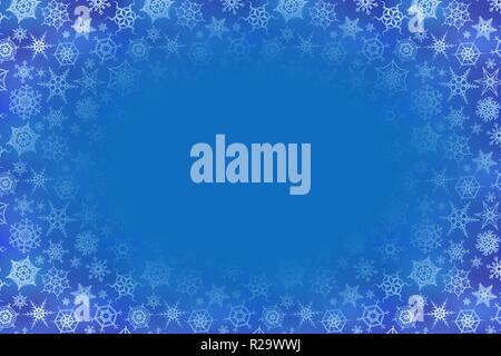 Beaucoup de flocons gelés sur fond d'hiver bleu avec texte place Illustration de Vecteur