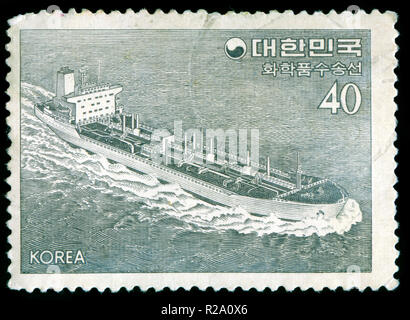Timbre cachet de la Corée du Sud dans la série des navires émis en 1981 Banque D'Images