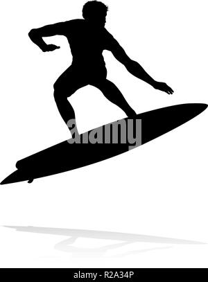 Silhouette surfeur Illustration de Vecteur