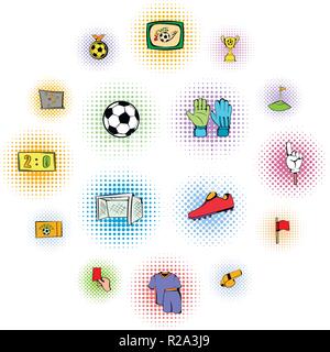 Soccer Icons set dans un style comics isolé sur fond blanc Illustration de Vecteur