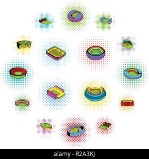 Définir le stade des icônes dans le style bande dessinée sur un fond blanc Illustration de Vecteur