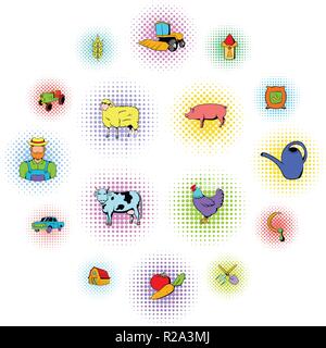 L'agriculture icons set dans un style comics isolé sur fond blanc Illustration de Vecteur
