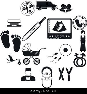 La grossesse simple noir icons set isolé sur fond blanc Illustration de Vecteur