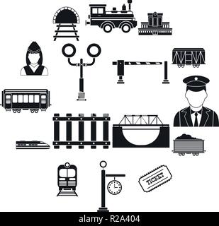 Railroad icons set simple noir isolé sur fond blanc Illustration de Vecteur