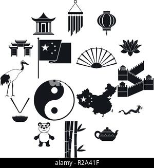 Chine black icônes simples définis pour le web et les appareils mobiles Illustration de Vecteur