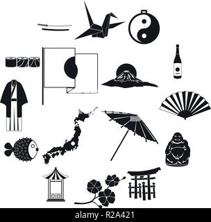 Le Japon icons set en noir style simple isolé sur fond blanc Illustration de Vecteur